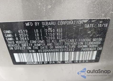 2019 Subaru Legacy 2.5I Limited z USA, uszkodzony, nr VIN 4S3BNAN68K3013352